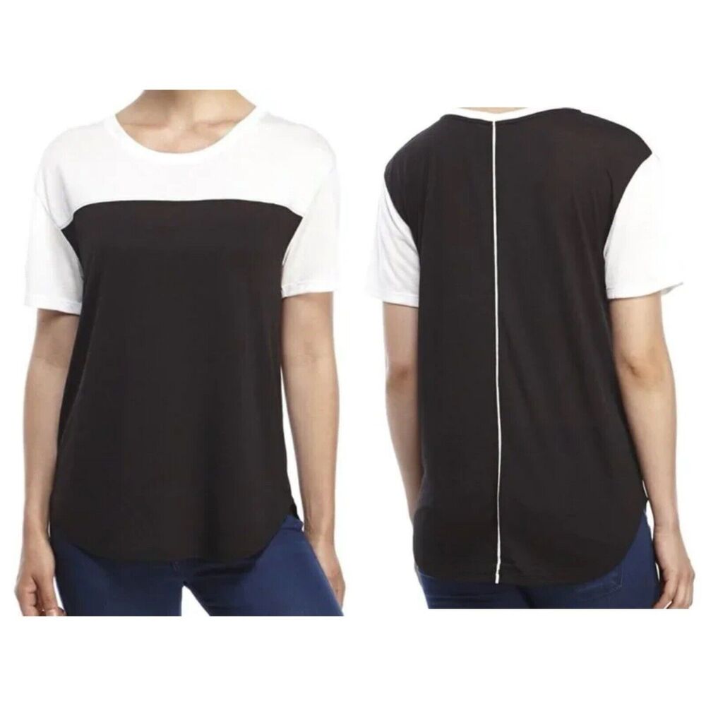 $135 Vince Colorblock Short Sleeve Tee Casual Stretch Rayon Designer Black M